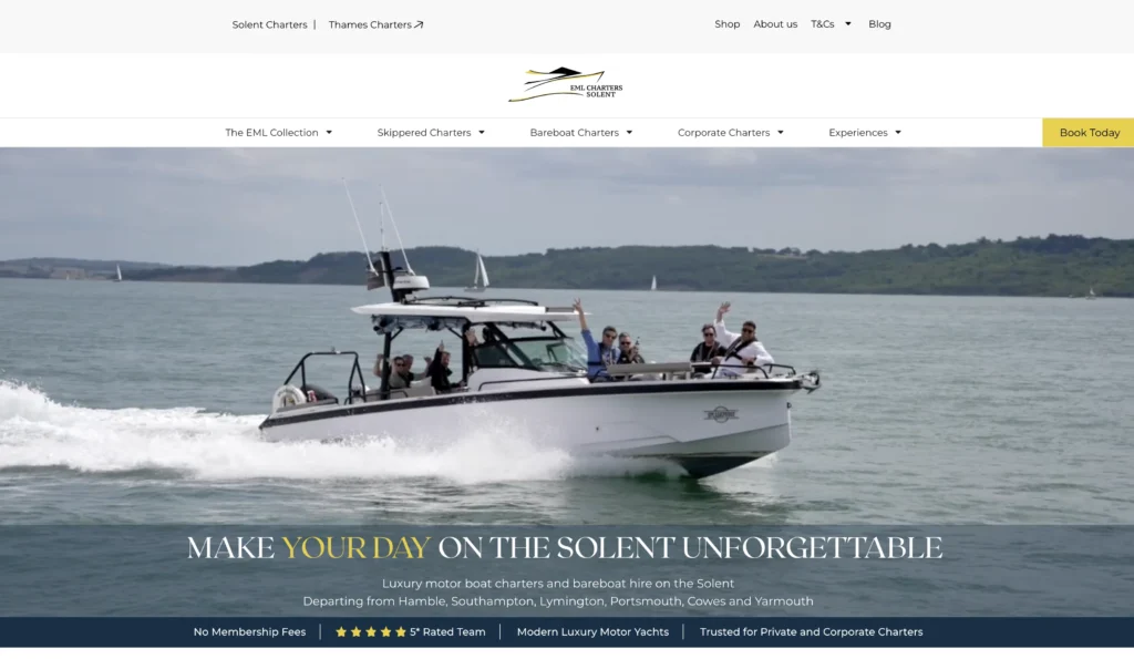EML Charters - Marine website development